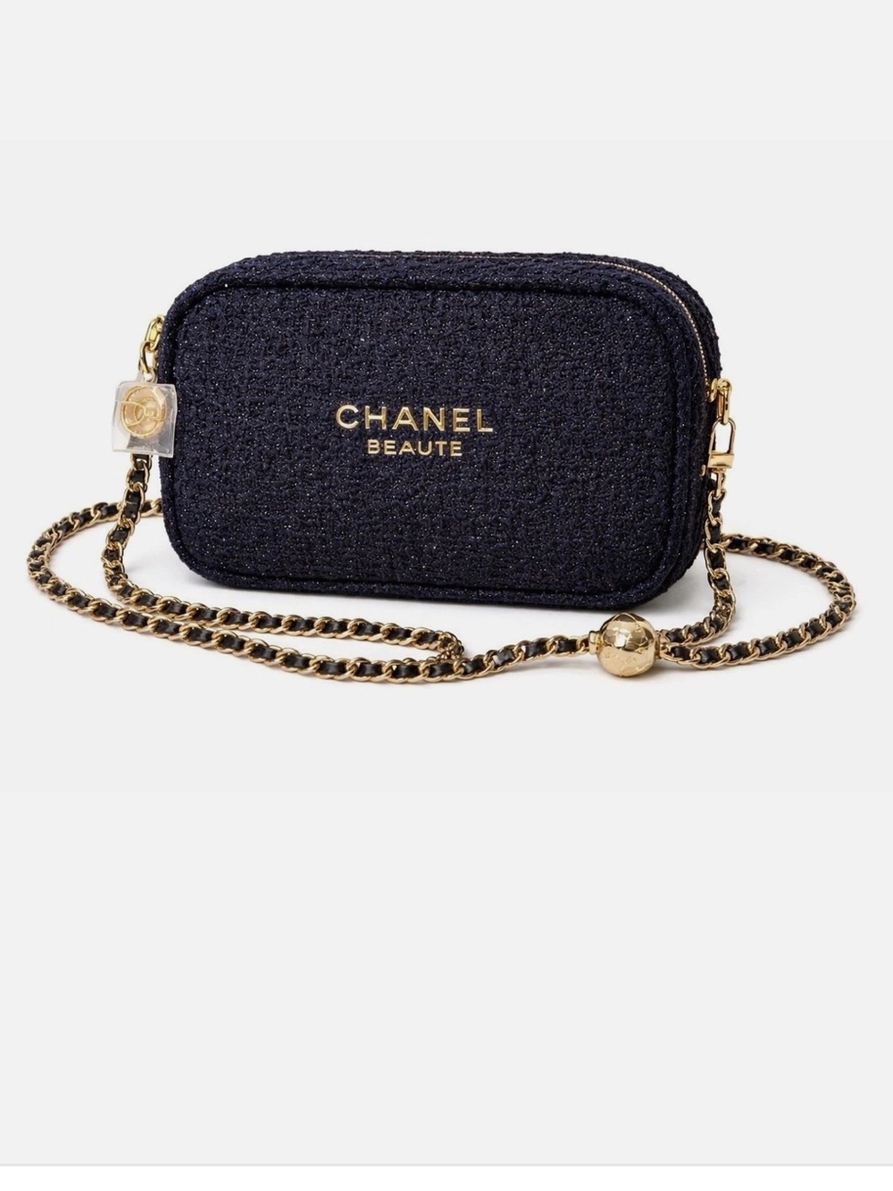 Chanel Beaute Navy Tweed Pouch Bag & Chain - Picture 3 of 7